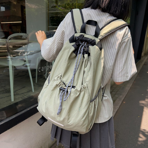 2024新款束口抽繩雙肩包男士尼龍包大學生戶外運動旅行後背包書包女