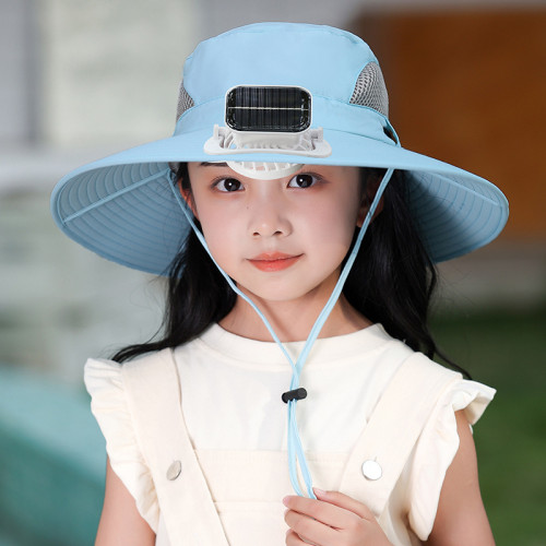 太陽能風扇帽大風力可充電大沿遮陽帽兒童戶外休閒遮陽帽薄女童男