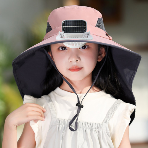 兒童遮陽帽夏季男孩防紫外線風扇帽女童防曬太陽帽戶外旅行沙灘帽