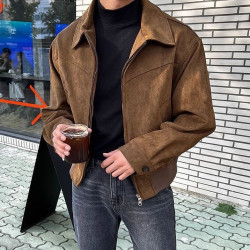 2024外套男高級範棕咖色潮牌翻領夾克網紅高級感春秋百搭男款上衣