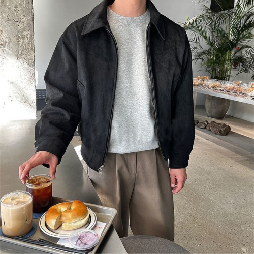2024外套男高級範棕咖色潮牌翻領夾克網紅高級感春秋百搭男款上衣