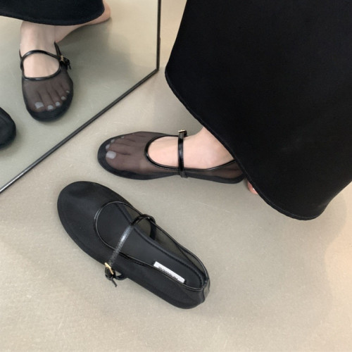歐洲站2025春夏新款歐貨平底圓頭時尚網紗透氣淺口單鞋奶奶鞋女潮