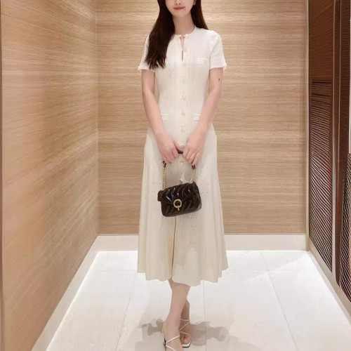 純元S家新款秋法式輕奢針織木耳邊連衣裙女初戀鏤空長款長裙