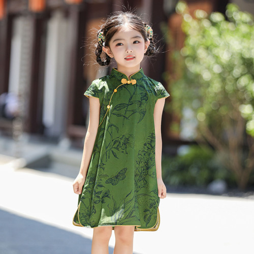 女童新款旗袍夏季古典唐裝兒童漢服女孩風表演連衣裙