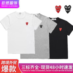 HEYPLAY日系潮牌T恤桃心男女裝純色刺綉大紅心圓領純棉短袖情侶款