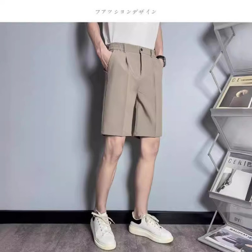 五分西裝短褲男夏季日系半松緊寬松垂感韓版百搭潮流休閒中褲男款