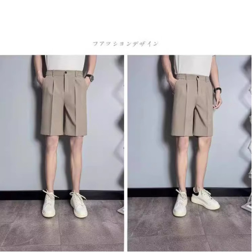 五分西裝短褲男夏季日系半松緊寬松垂感韓版百搭潮流休閒中褲男款