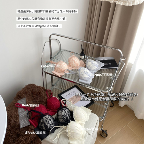 小胸聚攏上托美背內衣女無鋼圈調整型薄款透氣無痕蝴蝶結蕾絲文胸