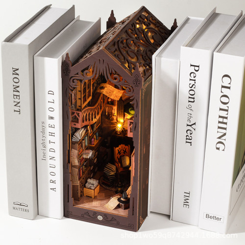 diy小屋感應書立木製拼裝手工魔法書架擺件創意禮物