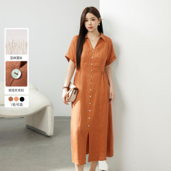 纖莉秀大碼女裝日系慵懶風收腰顯瘦氣質亞麻連衣裙胖mm2024夏新款