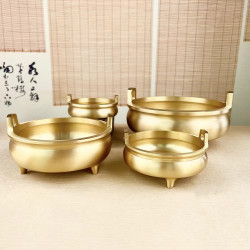 黃銅光面香爐銅香爐擺件供彿供彿家用室內插香三足香薰爐檀香爐