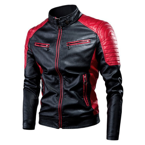 皮衣插色立領PU皮機車服外套春秋季薄款休閒皮夾克男ebay