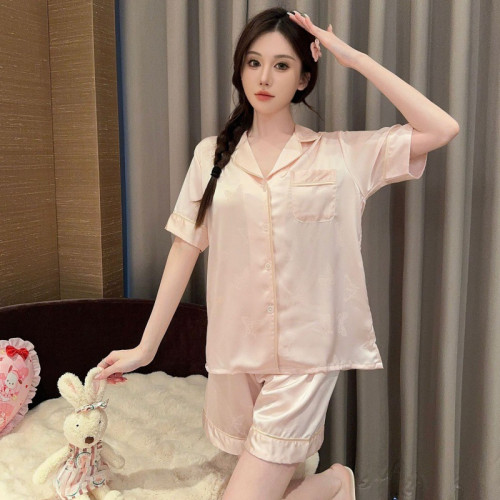 春秋新款冰絲睡衣女長袖蝴蝶提花夏季薄款高級感家居服套裝可外穿