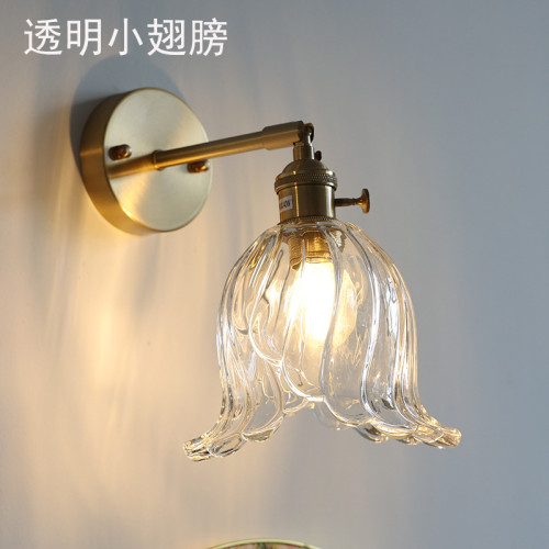 玻璃壁燈彩色小壁燈加厚玻璃燈綠色琥珀透明小翅膀羽毛玻璃燈