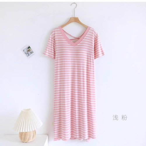 2024年新款莫代爾睡裙女帶胸墊夏季薄款短袖可外穿家居服睡衣開叉