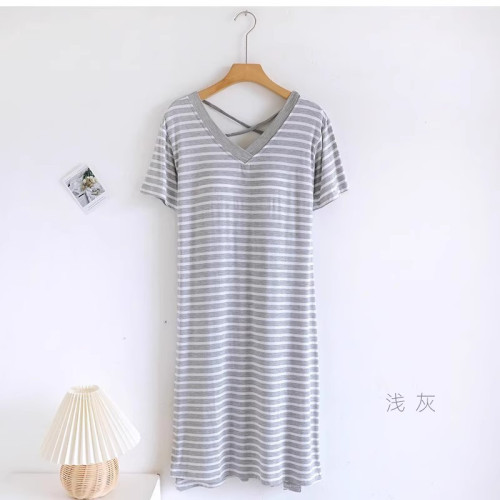2024年新款莫代爾睡裙女帶胸墊夏季薄款短袖可外穿家居服睡衣開叉