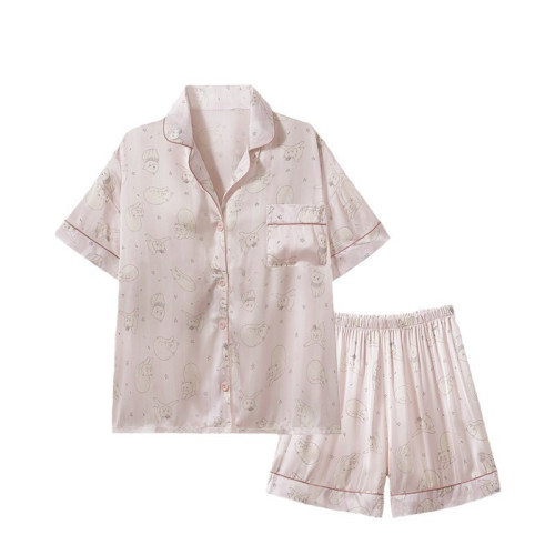 2025新款冰絲帶胸墊一體式夏季薄款短袖睡衣女款可外穿家居服套裝