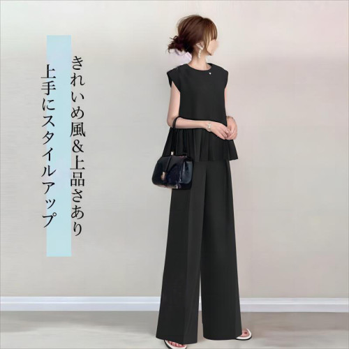 2025夏裝新款圓領包袖上衣+長褲兩件套