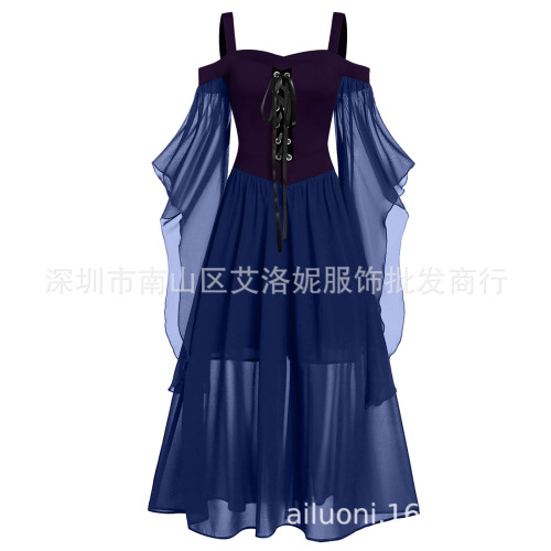 2024萬聖節女巫吊帶綁帶大擺連衣長裙