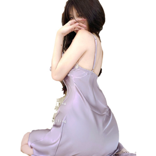 性感睡衣睡袍夏季新款吊帶睡裙兩件套冰絲高級蕾絲胸墊春秋家居服