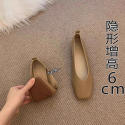 內增高淺口單鞋女夏2024新款一腳蹬方頭豆豆鞋粗跟晚晚風奶奶鞋女
