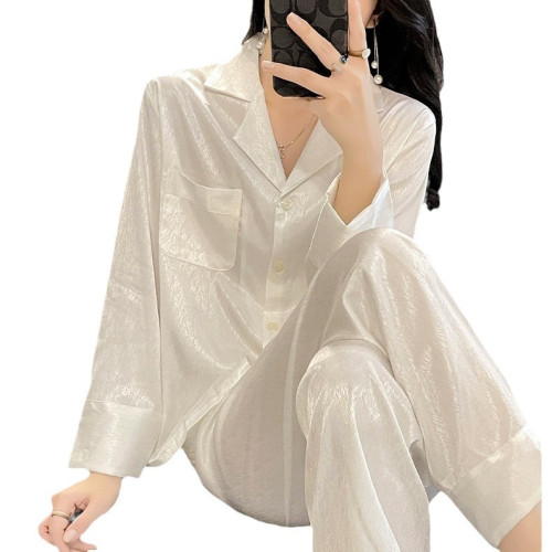 2024新款春季薄款冰絲睡衣女夏高級感長袖長褲提花開衫女士家居服