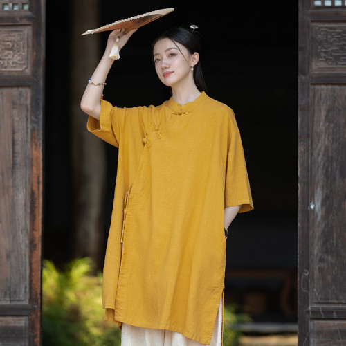 25新款原創中式國風寺院居士服女式亞麻薄款彿系禪修打坐修行禪服