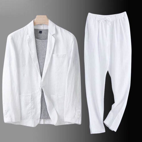 2025亞麻西裝套裝男夏防曬西服男款寬松上衣外套棉麻休閒西服夏天