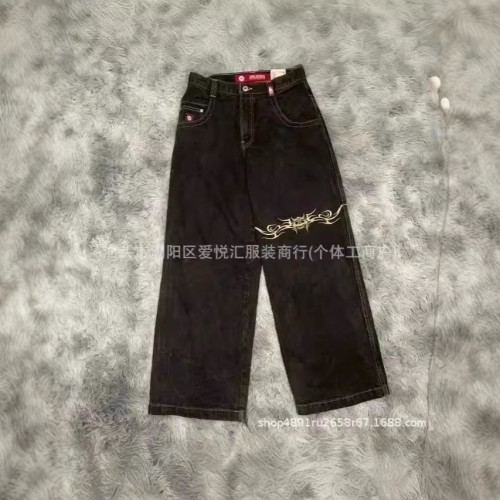 2024春秋季新款美式潮牌復古水洗Y2K刺綉嘻哈圖案男式牛仔褲