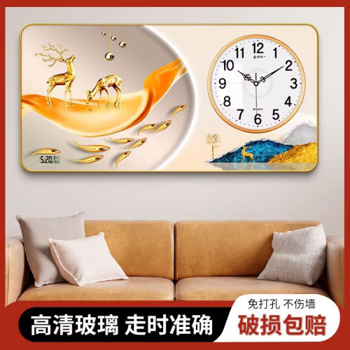 現代輕奢掛鍾高級客廳新款電子萬年歷裝飾畫餐廳免打孔簡約鍾表