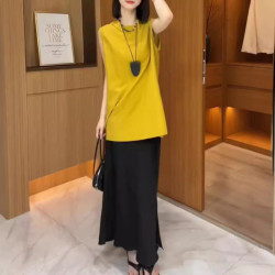 24592大愛美依緣2025夏季新款高級感寬松無袖襯衫高腰半身裙女