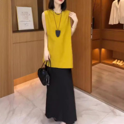 24592大愛美依緣2025夏季新款高級感寬松無袖襯衫高腰半身裙女
