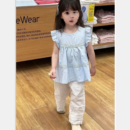 女童夏季套裝韓版寶寶娃娃衫薄款濶腿褲休閒防蚊褲兩件套0108A009