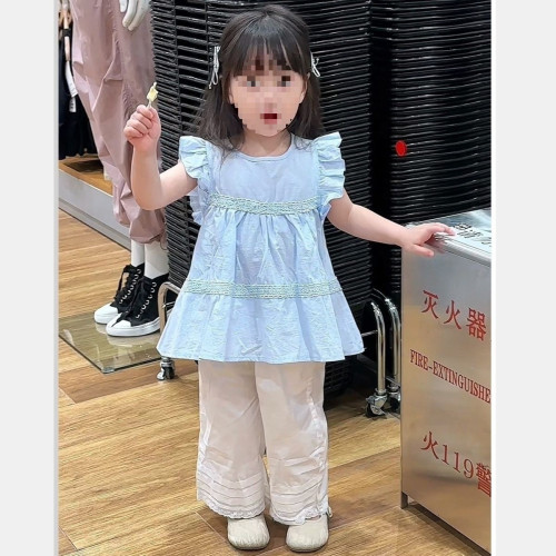 女童夏季套裝韓版寶寶娃娃衫薄款濶腿褲休閒防蚊褲兩件套0108A009