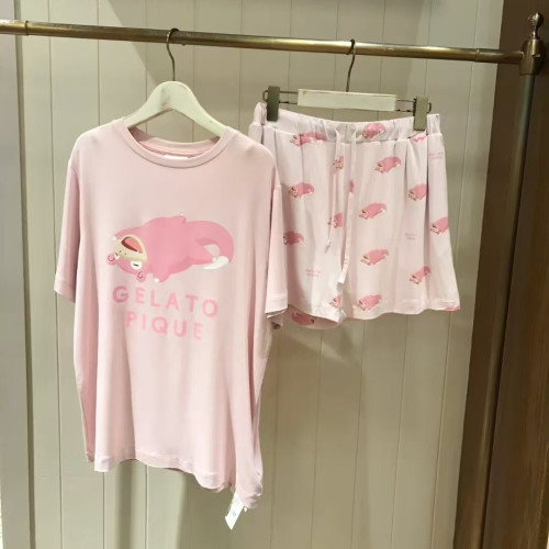 夏季新款家居服女軟綿綿卡通童趣圓領短袖短褲套裝睡衣外穿居家服