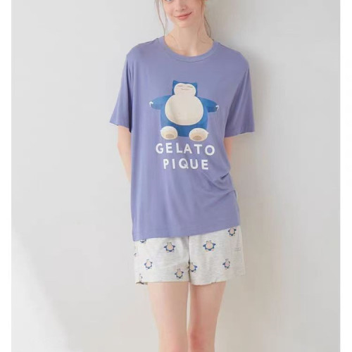 夏季新款家居服女軟綿綿卡通童趣圓領短袖短褲套裝睡衣外穿居家服