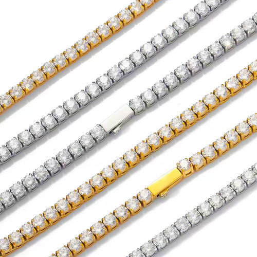 不鏽鋼3MM4MM5MM鑲嵌鋯石手鏈鈦鋼網球嘻哈網球鏈