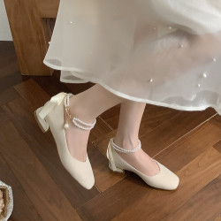 7366 瑪麗珍仙女伴娘鞋婚宴秀禾兩穿新娘鞋女方頭珍珠單鞋配裙子