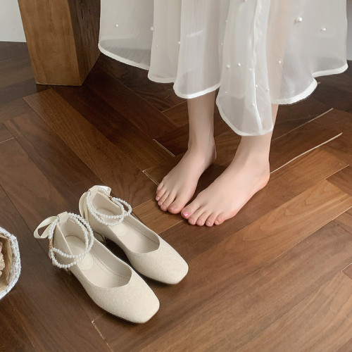7366 瑪麗珍仙女伴娘鞋婚宴秀禾兩穿新娘鞋女方頭珍珠單鞋配裙子