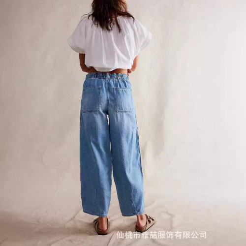 2024獨立站新款休閒寬松低腰筒形女士牛仔褲