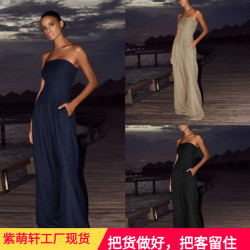 2024新款時尚女裝歐美風性感修身裹巾式褲子長款連體褲辣妹