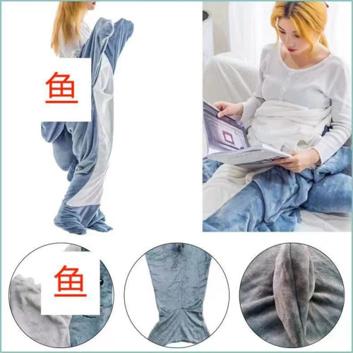 鯊魚睡袋動物連體睡衣法蘭絨鯊魚家居服連體鯊魚睡袍
