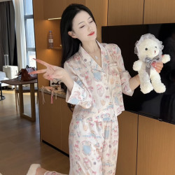 春秋氣質精休閒長袖睡衣女家居服洋氣顯瘦可外穿可愛簡約
