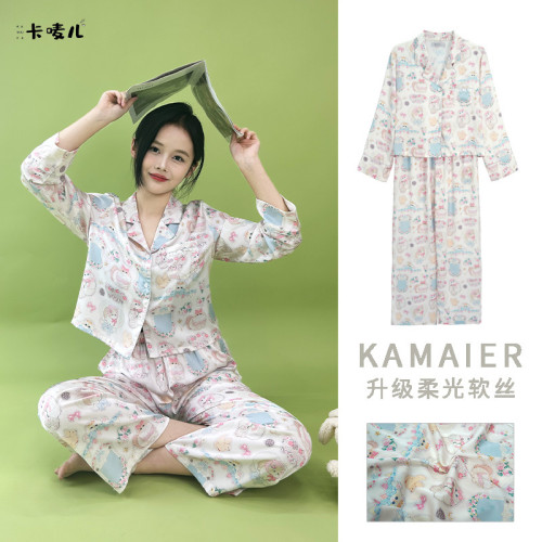 春秋氣質精休閒長袖睡衣女家居服洋氣顯瘦可外穿可愛簡約