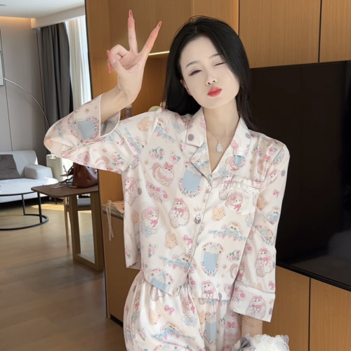 春秋氣質精休閒長袖睡衣女家居服洋氣顯瘦可外穿可愛簡約