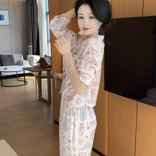 春秋氣質精休閒長袖睡衣女家居服洋氣顯瘦可外穿可愛簡約