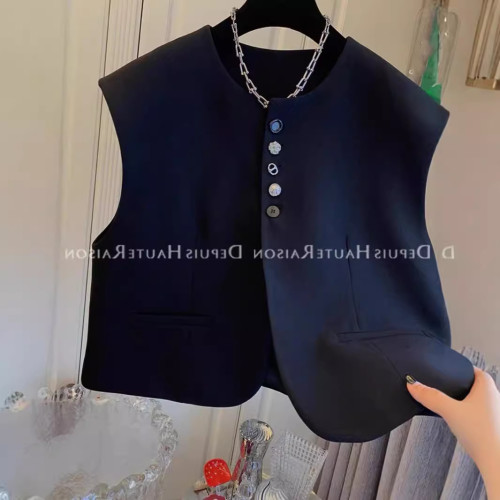 春秋女裝高級紐釦西裝馬甲春秋寬松設計感外套韓版馬夾無袖坎肩外