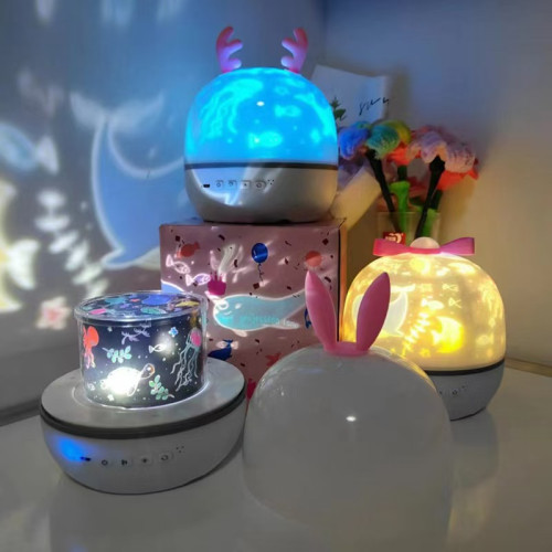 蝴蝶結藍牙音響旋轉星空投影氛圍燈遙控充電插電款七彩星空小夜燈