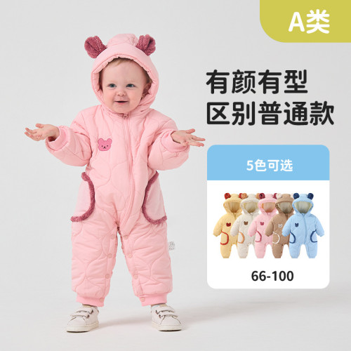 寶寶冬款加厚保暖連體衣新生兒梭織爬服幼兒外出服嬰幼兒衣服