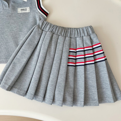 2025夏季新款韓版女童POLO衫短裙套裝女孩可愛無袖兩件套24381